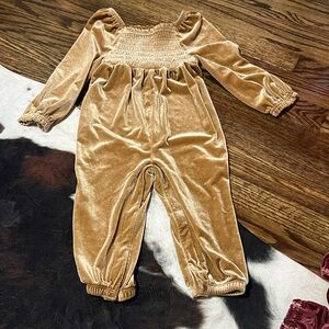 Old Navy Velvet Long-Sleeve Romper in Camel